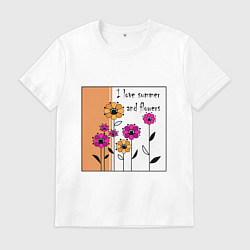 Футболка хлопковая мужская Люблю лето и цветы, цвет: белый
