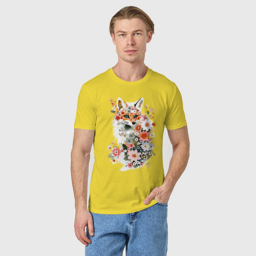 Мужская футболка Лисий контур из цветов / Желтый – фото 3