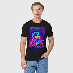 Футболка хлопковая мужская Bart Simpson - neon fantasy ai art, цвет: черный — фото 2