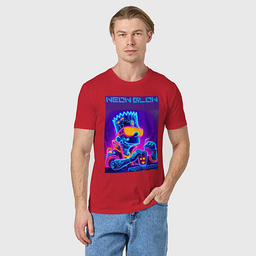 Мужская футболка Bart Simpson - neon fantasy ai art / Красный – фото 3