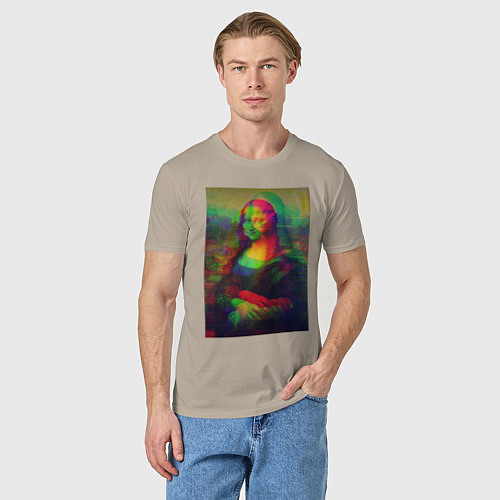 Мужская футболка Мона Лиза с глюками / Миндальный – фото 3