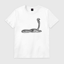 Футболка хлопковая мужская Кобра в новогодней шапке, цвет: белый