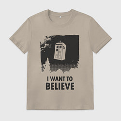 Футболка хлопковая мужская Tardis - I want to believe, цвет: миндальный