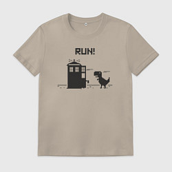 Футболка хлопковая мужская Тардис и динозаврик пиксельный, цвет: миндальный