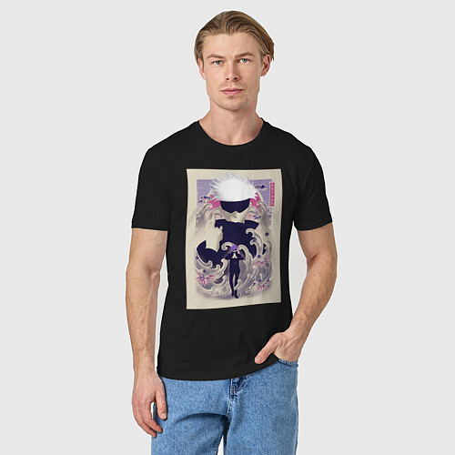 Мужская футболка Магическая битва Сатору Годзё арт повязка / Черный – фото 3