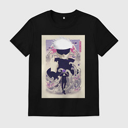 Футболка хлопковая мужская Магическая битва Сатору Годзё арт повязка, цвет: черный