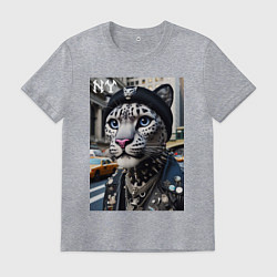 Футболка хлопковая мужская Леопард панк из Нью-Йорка - нейросеть, цвет: меланж