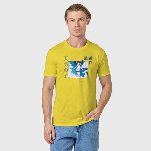 Мужская футболка Дитя погоды - Макото Синкай / Желтый – фото 3