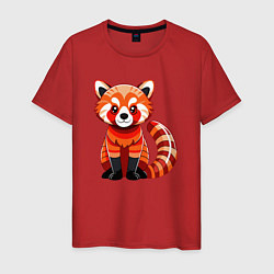 Футболка хлопковая мужская Красная панда с роскошным хвостом, цвет: красный