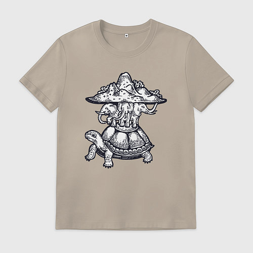 Мужская футболка Слоны и черепаха / Миндальный – фото 1