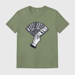 Футболка хлопковая мужская Доллары в руке, цвет: авокадо