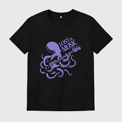 Футболка хлопковая мужская Осьминог играет на бас гитаре ретро винтаж, цвет: черный