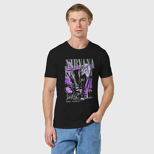 Мужская футболка Нирвана Кобейн с гитарой / Черный – фото 3