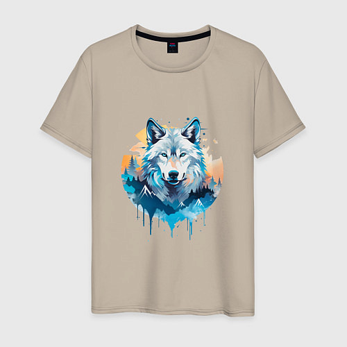 Мужская футболка Волк в первых лучах солнца / Миндальный – фото 1