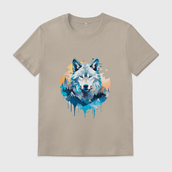 Футболка хлопковая мужская Волк в первых лучах солнца, цвет: миндальный
