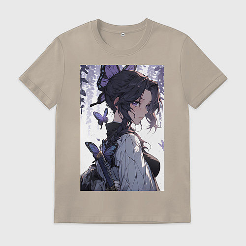 Мужская футболка Клинок, рассекающий демонов Синобу Котё бабочка / Миндальный – фото 1
