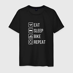 Футболка хлопковая мужская Eat sleep bike repeat, цвет: черный