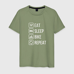 Футболка хлопковая мужская Eat sleep bike repeat, цвет: авокадо