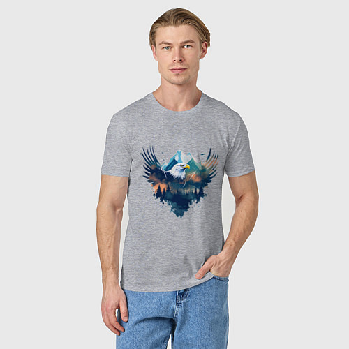 Мужская футболка Орел среди леса и гор / Меланж – фото 3