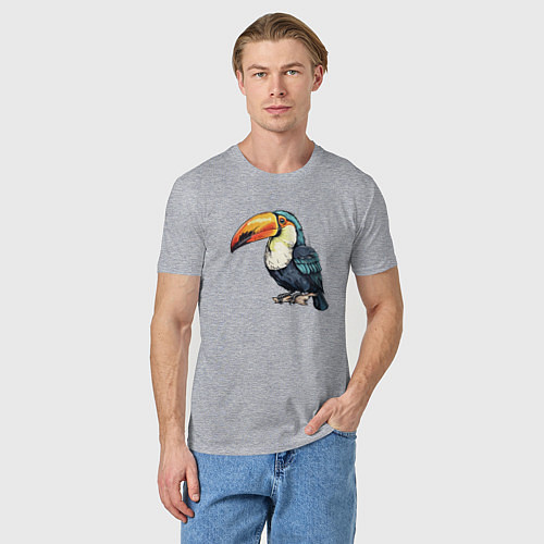 Мужская футболка Яркий тукан на ветке / Меланж – фото 3