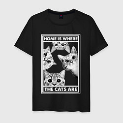 Футболка хлопковая мужская Home is where the cats are, цвет: черный