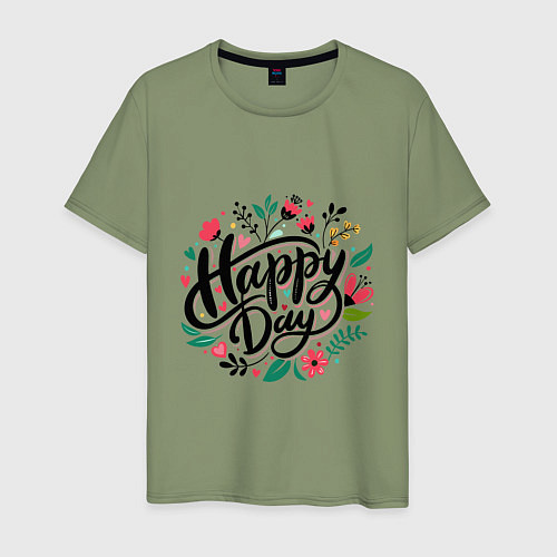 Мужская футболка Happy day с цветами / Авокадо – фото 1