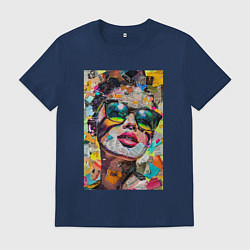 Футболка хлопковая мужская Лицо девушки из обрезков газет и журналов, цвет: тёмно-синий