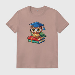 Футболка хлопковая мужская Милая сова в студентскойк шапке, цвет: пыльно-розовый