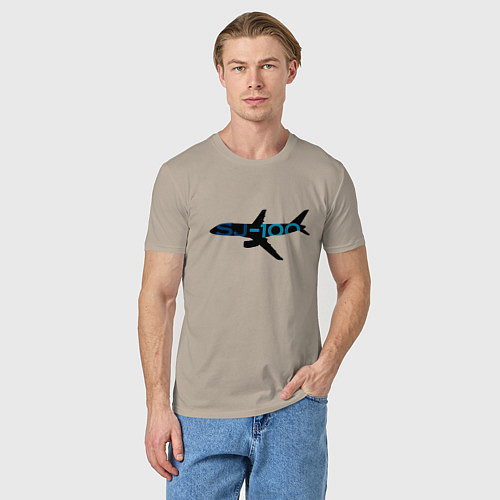 Мужская футболка Черный облик Superjet-100 с цветным названием / Миндальный – фото 3