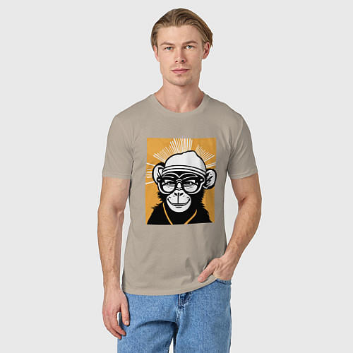 Мужская футболка Обезьяна и очки / Миндальный – фото 3