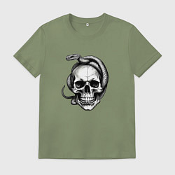 Футболка хлопковая мужская Череп со змеёй, цвет: авокадо