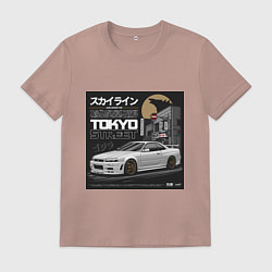 Футболка хлопковая мужская Nissan Skyline годзила, цвет: пыльно-розовый