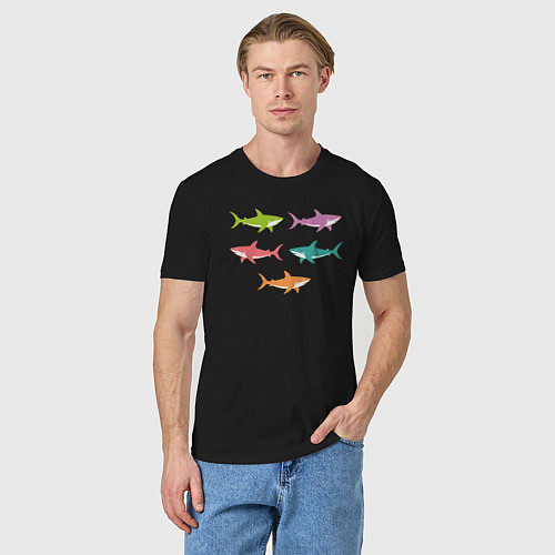 Мужская футболка Акулы в стиле поп-арт / Черный – фото 3