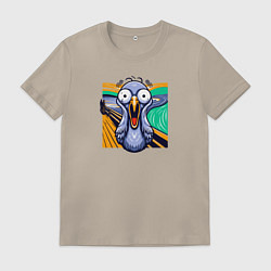 Футболка хлопковая мужская Вопящий голубь пародия Крик Мунка, цвет: миндальный