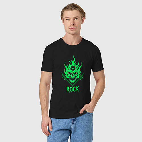 Мужская футболка Яркий зеленый череп рок / Черный – фото 3