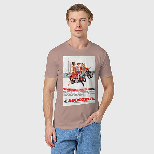 Мужская футболка Honda мотоцикл / Пыльно-розовый – фото 3
