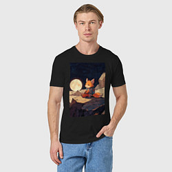 Футболка хлопковая мужская Лиса в космосе, цвет: черный — фото 2
