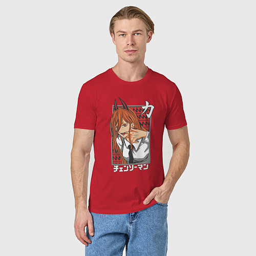 Мужская футболка Человек-бензопила Пауэр с рогами / Красный – фото 3