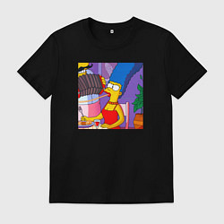 Футболка хлопковая мужская Мардж Симпсон спагетти болоньезе, цвет: черный
