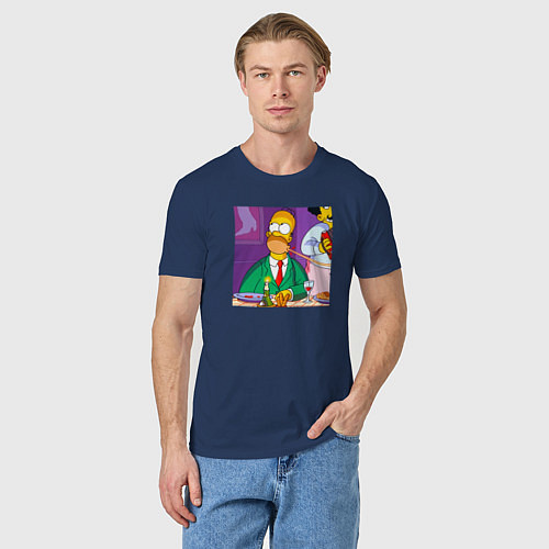 Мужская футболка Гомер Симпсон спагетти болоньезе / Тёмно-синий – фото 3