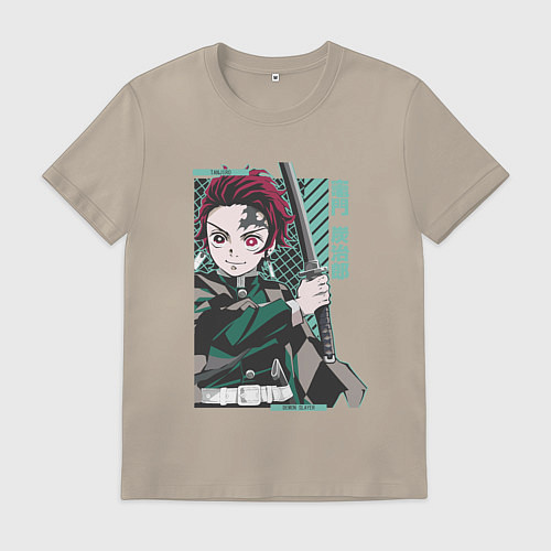 Мужская футболка Клинок рассекающий демонов Тандзиро зеленый / Миндальный – фото 1