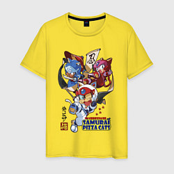 Футболка хлопковая мужская Samurai pizza cats, цвет: желтый