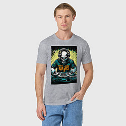 Футболка хлопковая мужская Диджей скелет, цвет: меланж — фото 2