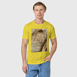 Футболка хлопковая мужская Листы с нотами, цвет: желтый — фото 2