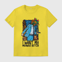 Футболка хлопковая мужская Отдай мне деньги сучка - букет, цвет: желтый