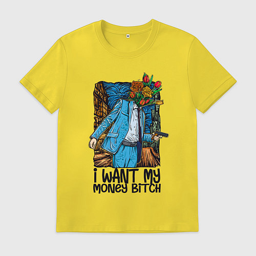 Мужская футболка Отдай мне деньги сучка - букет / Желтый – фото 1