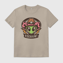 Футболка хлопковая мужская Инопланетянин ковбой, цвет: миндальный