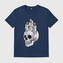 Футболка хлопковая мужская Череп и свечи, цвет: тёмно-синий