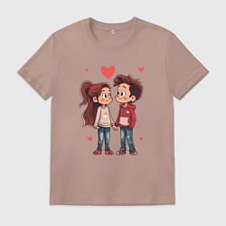 Футболка хлопковая мужская Влюблённые подростки, цвет: пыльно-розовый