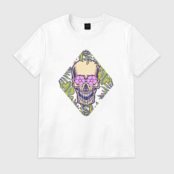 Футболка хлопковая мужская Flowers mad skull, цвет: белый